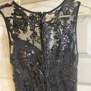 Windsor Black Floral Lace Sequin Ruched Stretchy Formal Maxi Dress Size M